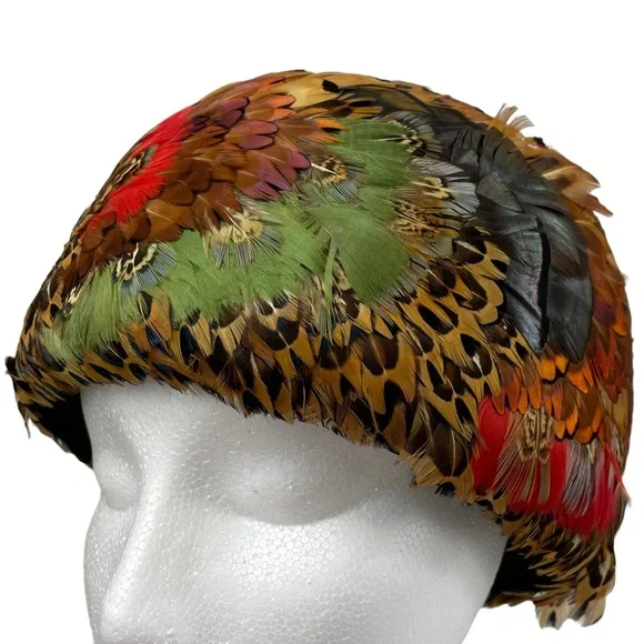 Vintage Wool and Pheasant Feather hat 1940’s 1940s Vintage Feather Fascinator Hat | Brown Quail Feather  main image 4